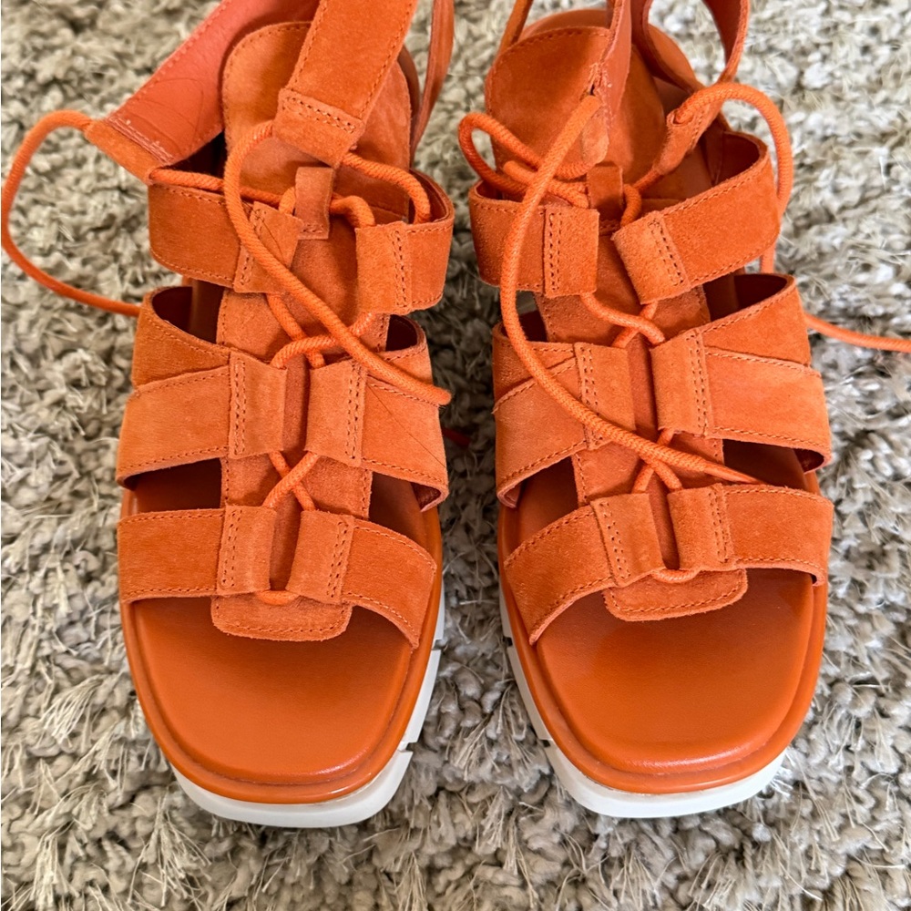 Sorel Orange Suede Lace-Up Espadrille Sandals - Women